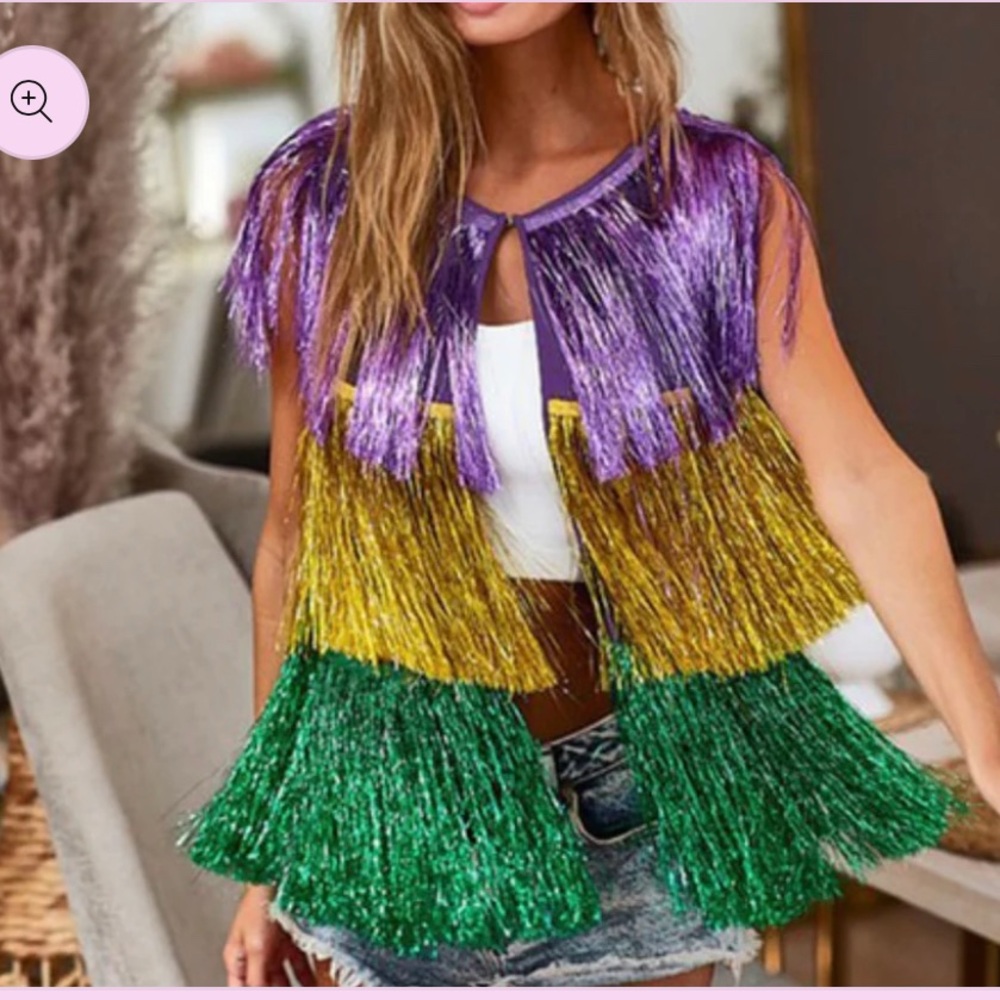 Mardi Gras metallic tinsel vest.